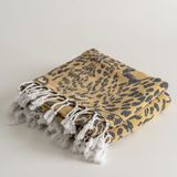 Soley Panthera %100 Pamuk Leopar Desenli Peştamal 90x180 cm Yüksek Emicilik Özelliği - Sarı