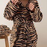 Soley | Tiger |%100 Pamuk Kadife Kadın/Erkek (Unisex) Bornoz Kaplan S - BEDEN