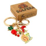 Solfera Mantar Yonca Salyangoz Kiraz Elma Metal Charm Anahtarlık, Çok Renkli, Üniseks