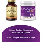 Solgar Calcium Magnesium Plus Zinc 100 Tablet + Suda Collagen Multiform Hyaluronic Acid Aromasız 300 gr Toz