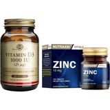 Solgar D3 Vitamini 1000 Iu 100 Kapsül + Cilt, Saç, Tırnak Sağlığı Için Çinko Takviyesi 15 Mg 100 Tablet - Aromasız