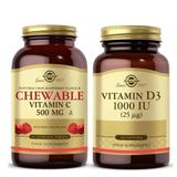 Solgar Vitamin C 500 mg 90 Çiğnenebilir Tablet + Solgar Vitamin D3 1000 mcg 100 Kapsül