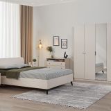 Solina Yatak Odası Takımı, 5 Kapaklı, Ahşap Başlıklı, Bej