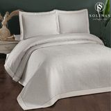 Solinas Collection Bellamira Krem – Gri Kenarı Biyeli Çift Kişilik Yatak Örtüsü - 250 x 260 cm