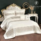 Solinas Collection Eleganza Saten Nakışlı Krem - Vizon Çift Kişilik Çeyizlik Yatak Örtüsü - 270 x 260 cm