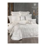 Solinas Collection Eliz Beyaz - Krem - Gümüş Simli Çeyizlik Çift Kişilik Yatak Örtüsü ve Nevresim Takımı