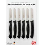 Solingen 6'lı Tırtıklı Meyve Bıçağı Seti, Paslanmaz Çelik, Ergonomik Kaymaz Sap, Ultra Keskin, Meyve ve Sebze için, 18 cm (Siyah)
