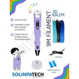 Solinpatech 3D Kalem 3D Pen USB Kablolu Üç Boyutlu Yazıcı Kalem Printer-Mor (3 Adet 3M Filament -9Metre-)