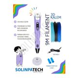 SolinpaTech 3d Pen Üç Boyutlu Yazıcı 3d Kalem Printer-mor (3 ADET 3METRE FİLAMENT -9METRE- VE USB KABLO DAHİL)
