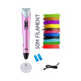 Solinpatech 3D Pen Üç Boyutlu Yazıcı Kalem Printer + 10 Adet 5 M Filament 50 M + USB Kablo Pembe
