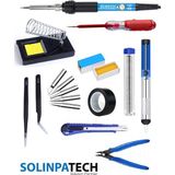 SolinpaTech 60W Sıcaklık Ayarlanabilir Havya Lehim Makinası ve Ucu, Standı, Lehim, Pompa, Cımbız, Yan Keski, Pasta, Falçata, Bant, Kontrol Kalemi