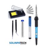 SolinpaTech 60w Sıcaklık Ayarlı Kalem Havya 5 Adet Uç Stand 2 Adet Cımbız Lehim Ve Pompası Seti