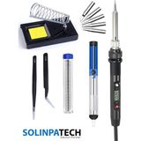 Solinpatech 80W LCD Ekranlı Isı Ayarlı Kalem Havya Sıcaklık Ayarlanabilir Lehim Makinası ve Ucu Lehim Stand Pompa Cımbız Seti