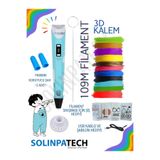 SolinpaTech Mavi 3d Kalem 3d Pen Yazıcı Kalem | Çok Renkli (toplam 109 Metre) Filament Usb Kablo