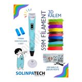 SolinpaTech Mavi 3d Kalem 3d Pen Yazıcı Kalem | Çok Renkli (toplam 59 Metre) Filament Usb Kablo