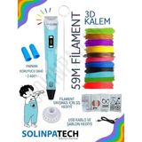 Solinpatech Mavi 3D Pen Üç Boyutlu Yazıcı Kalem 10 Parça Filament ve USB Kablo ile 50 Metre - 50 METRE MAVİ