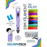 Solinpatech MOR 3D Kalem 3D Pen USB Kablolu Üç Boyutlu Yazıcı Kalem Printer(Çok Renkli Filament - 59METRE)
