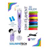 SolinpaTech MOR 3d Kalem 3d Pen Yazıcı Kalem | Çok Renkli (TOPLAM 59 METRE) Filament Usb Kablo