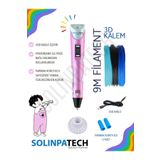 SolinpaTech Pembe 3d Kalem 3d Pen 3 Boyutlu Yazıcı Kalem 3 Renk 9 Metre Filament Usb Kablo