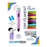 SolinpaTech Pembe 3d Kalem 3d Pen Yazıcı Kalem | Çok Renkli (toplam 59 Metre) Filament Usb Kablo