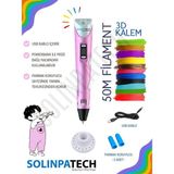 Solinpatech Pembe 3D Pen Üç Boyutlu Yazıcı Kalem 5 Metre 10 Adet Filament (50 Metre) - 50 METRE FİLAMENT