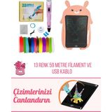 Solinpatech PEMBE 3D Pen Üç Boyutlu Yazıcı Kalem ve Grafik Yazı Tableti Set (59 Metre Filament USB Kablo Dahil)
