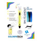 SolinpaTech Sarı 3d Kalem 3d Pen 3 Boyutlu Yazıcı Kalem 3 Renk 9 Metre Filament Usb Kablo