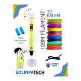 SolinpaTech Sarı 3d Kalem 3d Pen Yazıcı Kalem | Çok Renkli (TOPLAM 109 METRE) Filament Usb Kablo