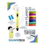 SolinpaTech Sarı 3d Kalem 3d Pen Yazıcı Kalem | Çok Renkli (TOPLAM 59 METRE) Filament Usb Kablo