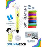 Solinpatech SARI 3D Pen Üç Boyutlu Yazıcı Kalem 59 Metre Filament ve USB KABLO ile Birlikte - 50 METRE SARI