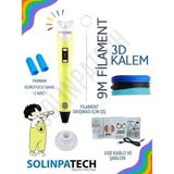 Solinpatech Sarı 3D Pen Üç Boyutlu Yazıcı Kalem Printer (3 Adet 3 Metre Filament -9 Metre- ve USB Kablo Dahil) - Sarı - Lacivert