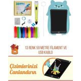 Solinpatech SARI 3D Pen Üç Boyutlu Yazıcı Kalem ve Grafik Yazı Tableti Set (59 Metre Filament USB KABLO Dahil) - Sarı