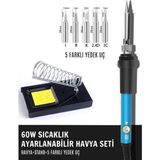 Solinpatech ST-60W 60W Sıcaklık Ayarlanabilir Havya , Havya Standı Ve 5 Farklı Yedek Uç - Mavi