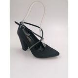 Solmaz Ermod 1407 Siyah Saten Taşlı Topuklu Stiletto - 010-Siyah