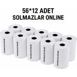 Solmazlar Online 56X12 Termal Pos Rulosu 10 Adet Yazar Kasa Pos Cihazı Fiş Kağıdı Termal Kağıt - 0,5