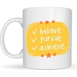 Solmazlar Online Believe Pursue Achieve Yazılı Porselen Kupa Model 124 – Motive Edici Tasarım, Ilham Veren Kahve & Çay Kupası, Özel Hediye - Belirtilmemiş - 001 - Beyaz