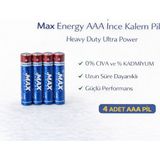 Solmazlar Online Max Energy Aaa Ince Kalem Pil 1.5V R03 Heavy Duty Ultra Power 4 Lü 1 Paket - 1 Adet