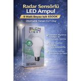 Solmazlar Online Radar Sensörlü LED Ampul 9 Watt Beyaz Işık 6500K Otomatik Yanan E27 Duy - 1 - 10 W