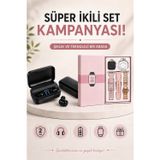 Solmazlar Online Wireless Şarjlı Pembe Akıllı Saat ve Kablosuz Bluetooth Kulaklık Dokunmatik Kon - SL0005-0CBUR