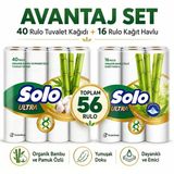 Solo Avantaj Set 40 Rulo Tuvalet Kağıdı + Ultra Kağıt Havlu 16 Lı Rulo Organik Bambu ve Pamuk Özlü