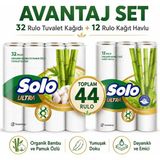 Solo Avantaj Set Ultra Kağıt Havlu 12 Li Rulo + 32 Rulo Tuvalet Kağıdı Organik Bambu ve Pamuk Özlü - Beyaz