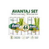 Solo Avantaj Set Ultra Kağıt Havlu 12 Li Rulo + 32 Rulo Tuvalet Kağıdı Organik Bambu ve Pamuk Özlü (Toplam 44 Rulo)