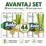 Solo Avantaj Set Ultra Kağıt Havlu 12 Li Rulo + 32 Rulo Tuvalet Kağıdı Organik Bambu ve Pamuk Özlü