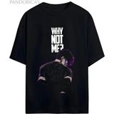 Solo Leveling Anime Tasarım Serisi Sung Jinwoo "why Not Me?" Yazılı Baskılı Pamuklu Unisex Tişört - Siyah - XL