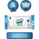 Solo Okyanus Ferahlığı Islak Mendil 12'li Set 1080 Yaprak Bebekler İçin Dermatolojik Olarak Test Edilmiş