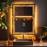 Solrae Led'li Lazer Kumlamalı Lavabo & Banyo Aynası (Dokunmatik Sensörlü) amber led 90 x 65
