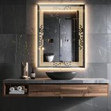 Solrae Led'li Lazer Kumlamalı Lavabo & Banyo Aynası (Dokunmatik Sensörlü) günışığı led 100 x 75