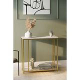 Solto Home AF18-25 Midas Beyaz Mermer Desen Gold Metal Dresuar Konsol - Altın