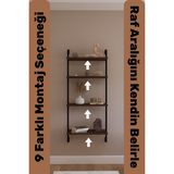 Solto Home OB4-12 Modüler 4 Raflı Siyah Metal Kitaplık Ceviz Renk 140 cm Derinlik 20 cm Modern Tasarım - Ceviz - Siyah
