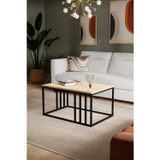 Solto Home Sc19-14 Siyah Metal Meşe Raf Tasarım Orta Sehpa | Modern Oturma Odası